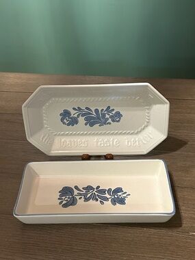 Vintage Pfaltzgraff Yorktowne bread dish tray and rectangular serving dish GUC